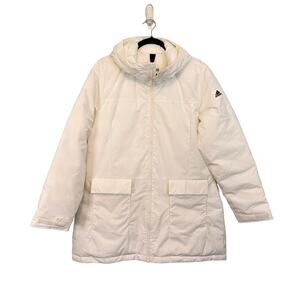 Adidas Jacket Womens XL X-Large White Windbreaker Puffer Lined Full Zip Hooded